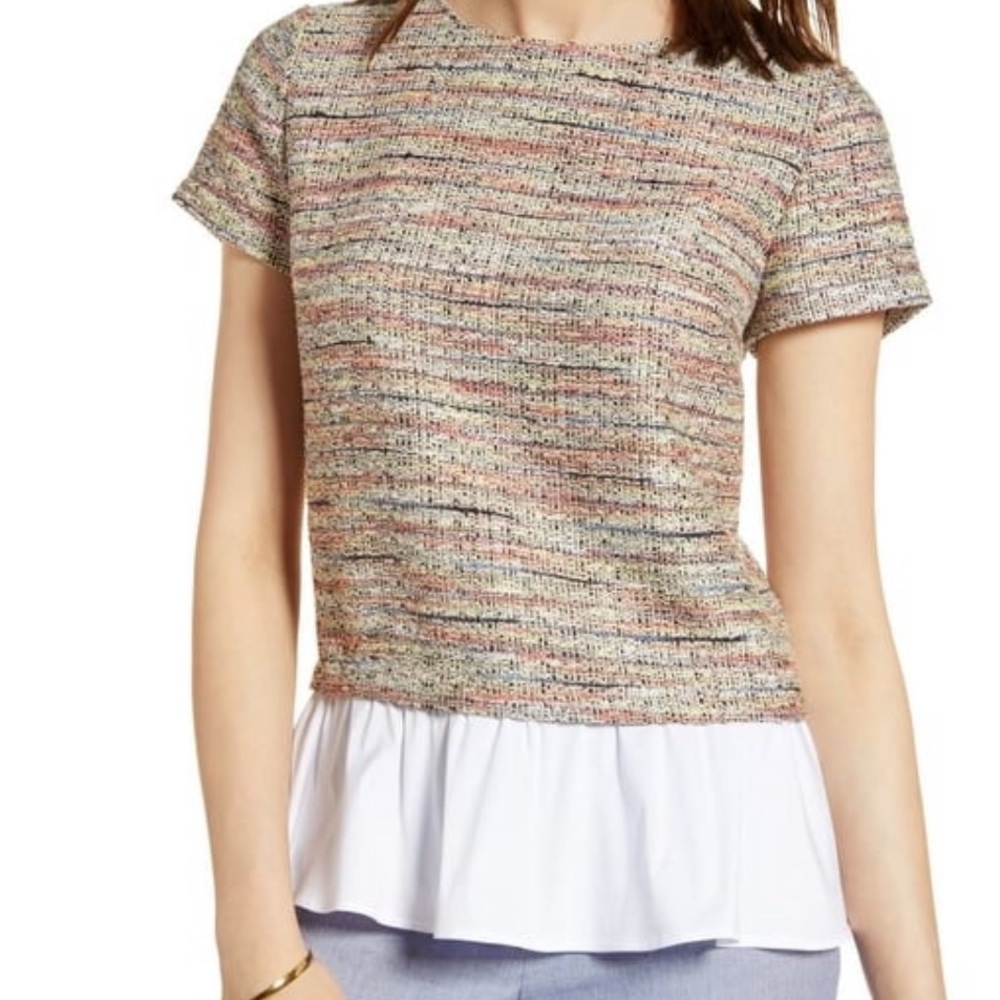 Halogen tweed poplin ruffle top small lagenlook - Picture 12 of 12